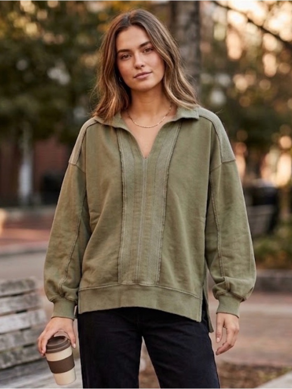 Aerie Oversized Collared V-Neck Pullover Sweater - #